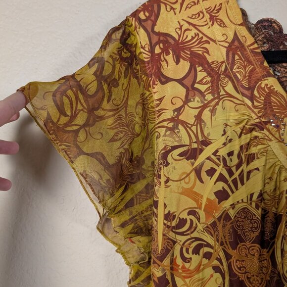 Y2K Cato Baby Doll Top Women's XL flutter Sleeve Fairy Paisley Abstract Art - Picture 3 of 7